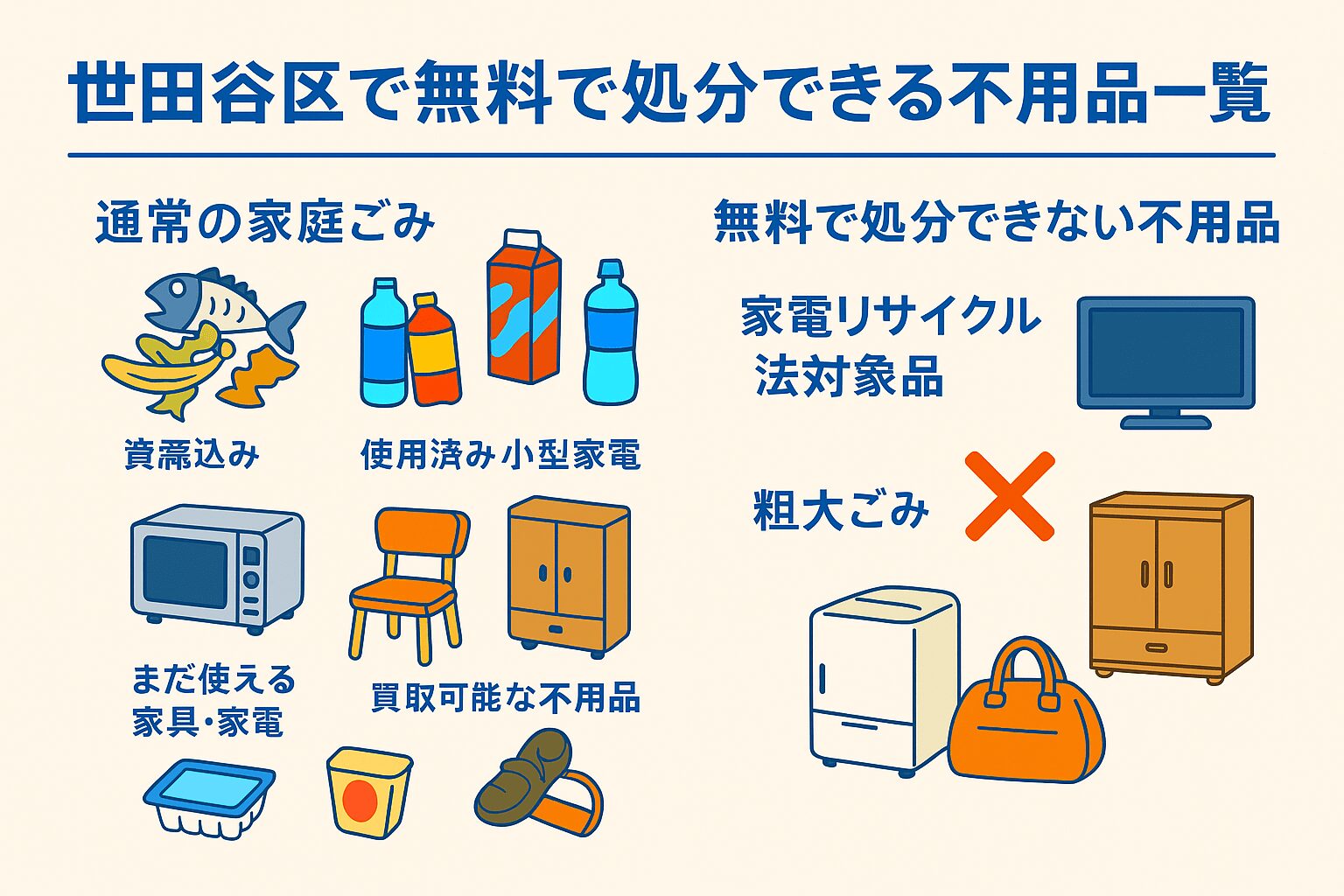 世田谷区で無料で処分できる不用品一覧